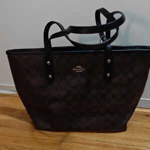 Coach Brown and Black Signature Canvas Tote